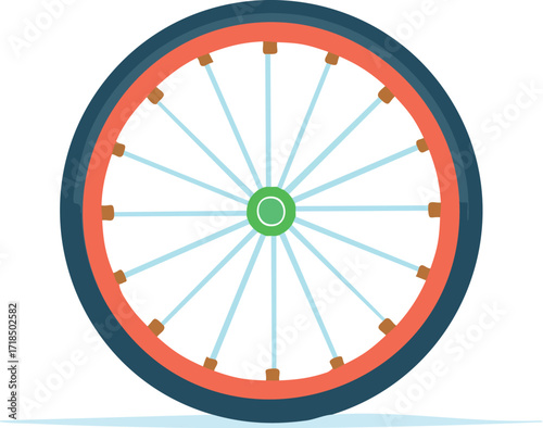 A detailed illustration of a bicycle wheel with colorful spokes. A vector for concepts of cycling, sports, and transportation. Generative AI