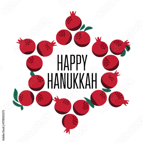 Happy hanukkah star of david made of pomegranates isolated on white background