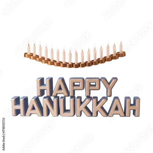 Happy hanukkah balloon letters and menorah candles isolated on white background