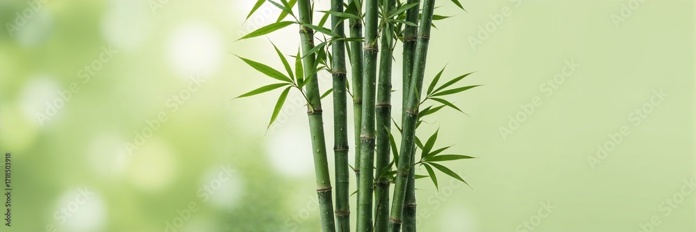 Obraz premium Calm green bamboo with morning dew