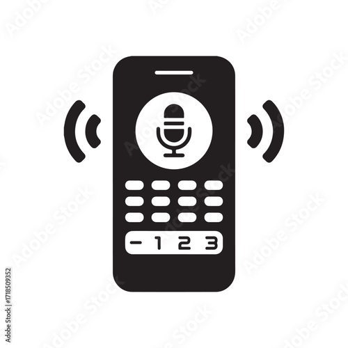 Mobile Voice Recording Icon, Smartphone with Microphone Symbol, Voice Command Technology Vector