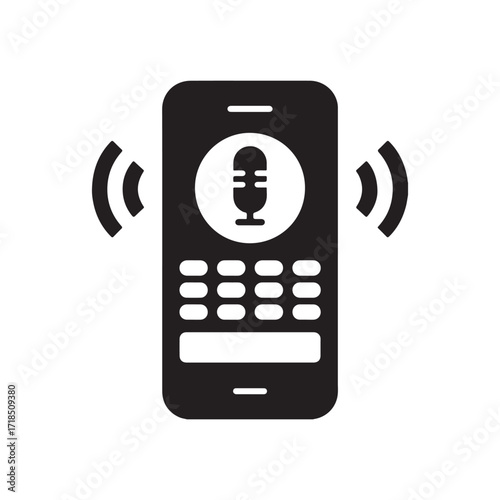 Mobile Voice Recording Icon, Smartphone with Microphone Symbol, Voice Command Technology Vector