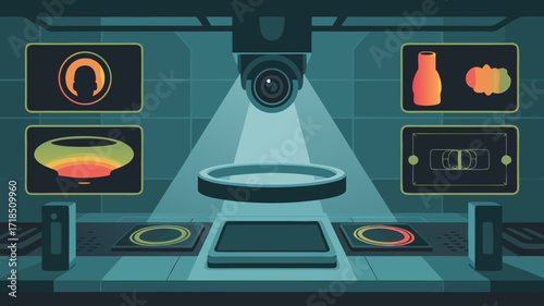 Futuristic Laboratory Setup Depicting a Scientific Process or Analysis