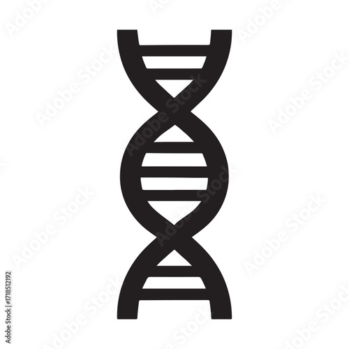Black and white DNA strand illustration representing genetics heredity and the building blocks of life crucial for scientific and medical research and exploration of human genome
