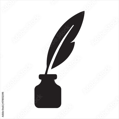 Classic quill pen and inkwell illustration evoking history literature and creative writing perfect for educational materials and vintage design projects showcasing traditional tools