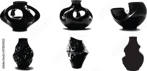 Black ceramic vases artistic display pottery sculptural