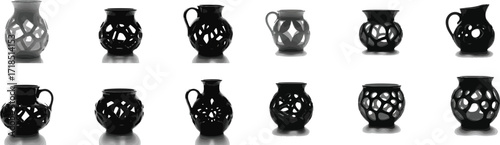 Black ceramic vases with cutouts white