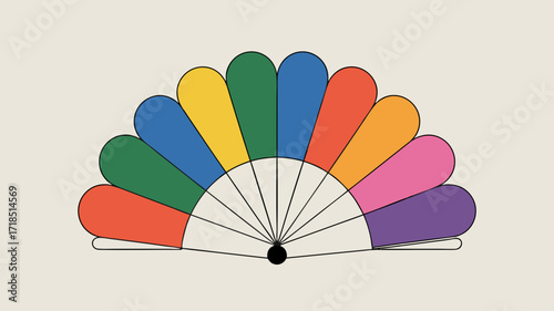 Abstract Colorful Fan Illustration on Beige Background. Retro Style Design