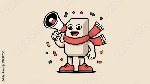 Cartoon Character Announcing with Megaphone Festive and Cheerful Illustration