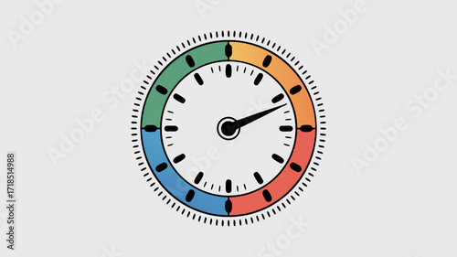 Colorful clock graphic element for time, measurement, or progress illustration on background