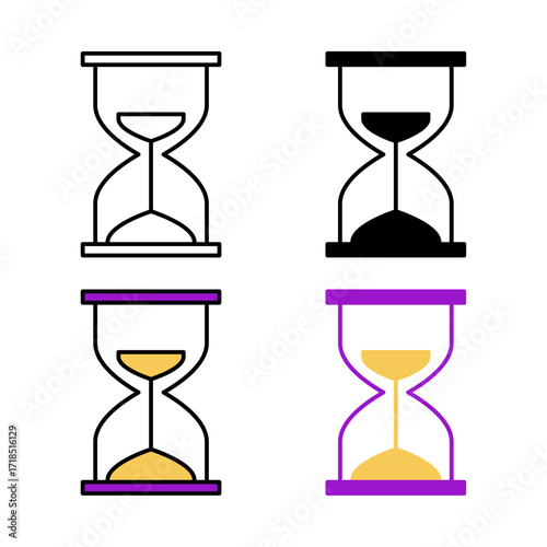 Hourglass Icon . in stroke, black and colored vectors collection isolated on white background.
