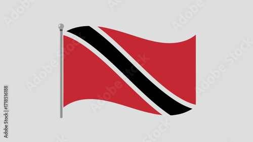 Trinidad and Tobago Flag Symbol on a grey background with a metallic pole fluttering