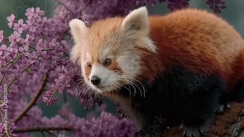adorable red panda in the sakura garden