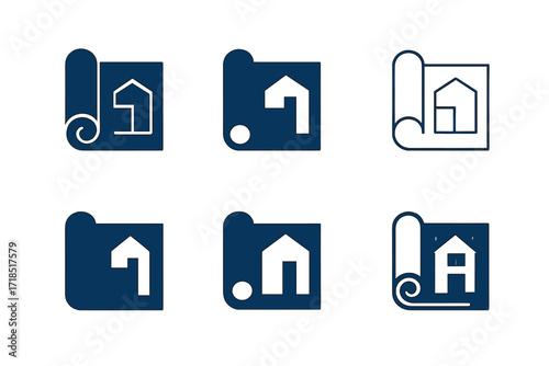 Diverse Architectural Logos. Architecture. Set Logo of Architecture: Blueprint. harmonious logo variations of the same emblematic concept, each with different
