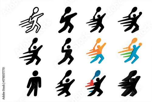 Dynamic Tennis Logos. Set Logo of Fast-Paced Sports: tennis serve motion blur. Logo set in vector style, emblematic variations. line, bold thick line, solid