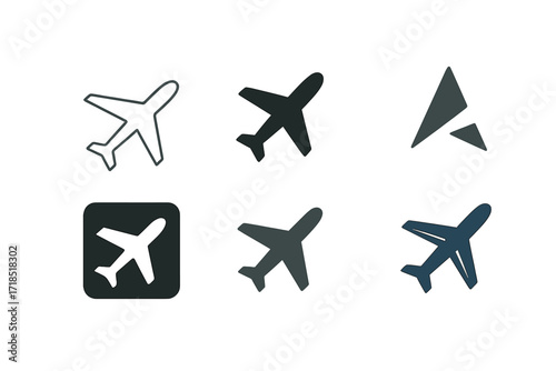 Airlines Logo Variations. Airlines. Set Logo of Airlines: Airplane silhouette. harmonious logo variations of the same emblematic concept, each with different