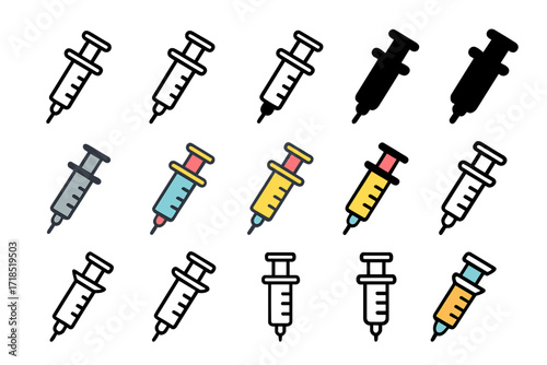 Computer Repair Logo Grid. Set Logo of Computer Repair Tools: Thermal paste syringe. Logo set in vector style, emblematic variations. line, bold thick line,