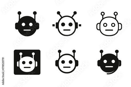 AI Chatbot Logo Variations. Artificial Intelligence. Set Logo of Artificial Intelligence: Chatbot face. harmonious logo variations of the same emblematic