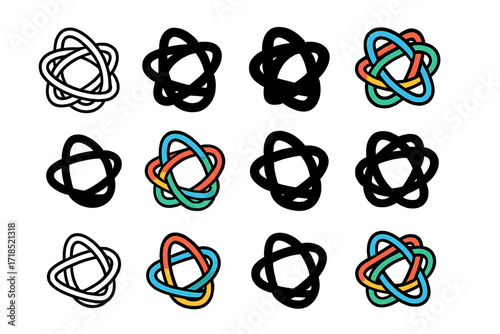 Tangle Logo Variations. Set Logo of Tangle: Abstract Wireframe Tangle. Logo set in vector style, emblematic variations. line, bold thick line, solid black