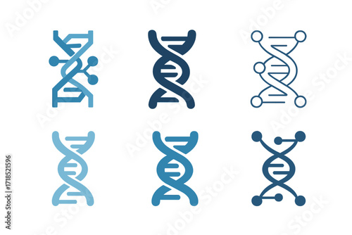 Genetic Logo Variations. Genetics. Set Logo of Genetics: Genome mapping. harmonious logo variations of the same emblematic concept, each with different
