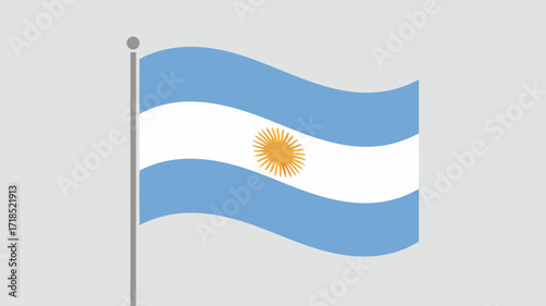 Argentina National Flag Waving on Pole, Argentinian Patriotism Concept, Emblem Symbol