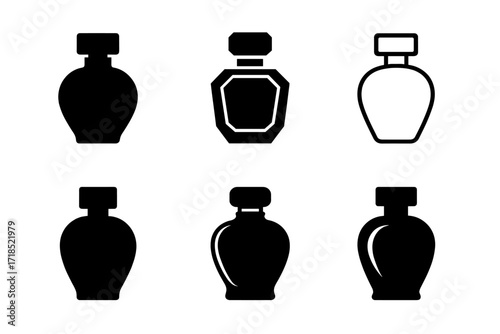 Elegant Perfume Logo Variations. Perfume. Set Logo of Perfume: Elegant silhouette. harmonious logo variations of the same emblematic concept, each with