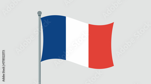 French Flag Waving in the Wind with Blue White and Red. National Symbol
