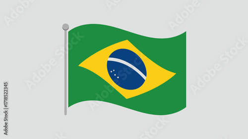 Brazilian Flag Waving On Pole Official Colors And Symbols Vector Illustration