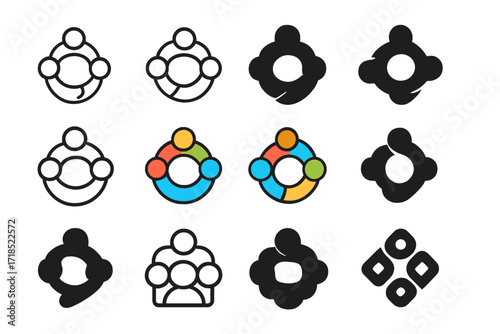 Behavior Management Logos. Set Logo of Behavior Management: Group teamwork symbol. Logo set in vector style, emblematic variations. line, bold thick line,