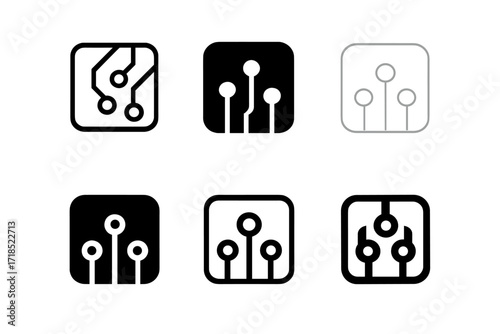 Technology Logo Variations. Technology. Set Logo of Technology: Circuit board. harmonious logo variations of the same emblematic concept, each with different
