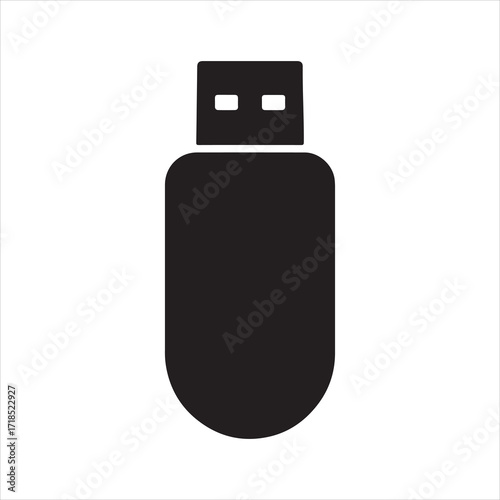 Black and White USB Drive Vector Illustration Isolated on White Background Promoting Data Storage and Technology Solutions for Modern Computing and File Transfer