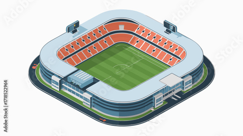 Isometric illustration of modern stadium with track and field, sports arena concept