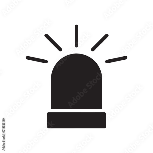 Emergency Siren Icon Alert Symbol Signaling Danger or Warning Black Silhouette with Light Rays on White Background for Police Fire or Ambulance