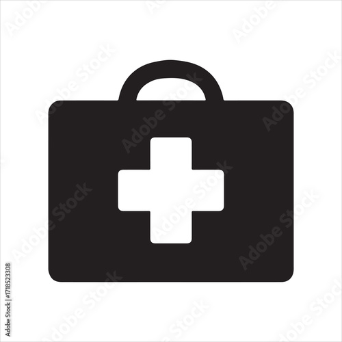 Simple black and white medical kit illustration perfect for healthcare and emergency concepts showcasing first aid equipment with a clean and minimal design