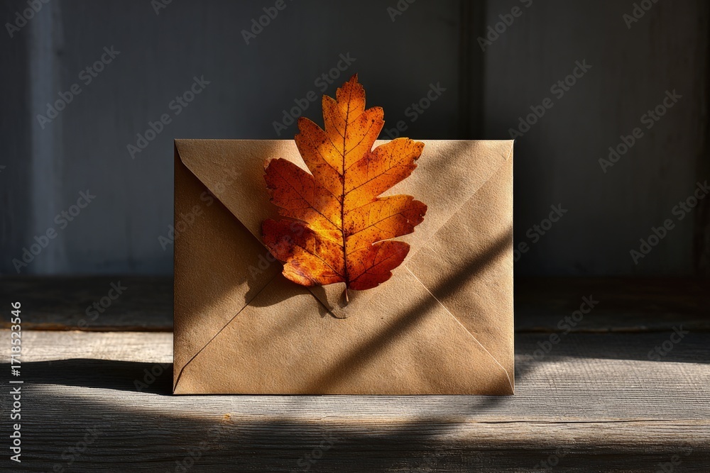 Obraz premium Autumnal Envelope With Orange Leaf