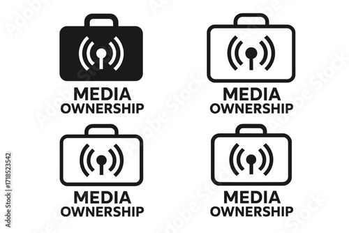 Broadcast Briefcase Logo. Set Logo of Media ownership: briefcase with broadcast signal icon. Logo set in vector style, emblematic variations.