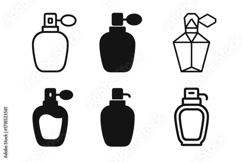 Perfume Logo Variations. Perfume. Set Logo of Perfume: Perfume bottle. harmonious logo variations of the same emblematic concept, each with different artistic