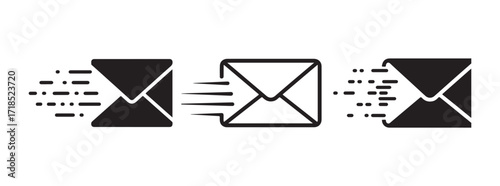 Fast Mail Delivery Icon Set, Express Email Symbol in Motion