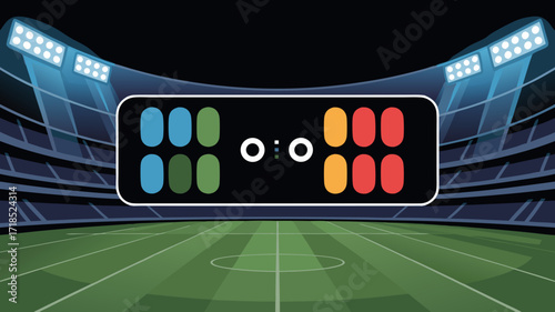 Stadium illustration with scoreboard graphic showing a tie game for sporting events