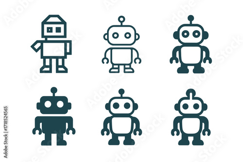 Children's Toy Logos. Children?s Toys. Set Logo of Children?s Toys: Toy robot. harmonious logo variations of the same emblematic concept, each with different
