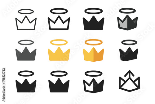 Heavenly Crown Logos. Set Logo of religious myths and their cultural importance: heavenly crown. Logo set in vector style, emblematic variations. line, bold