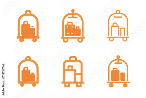 Hotel Logo Variations. Hotels. Set Logo of Hotels: Luggage trolley. harmonious logo variations of the same emblematic concept, each with different artistic