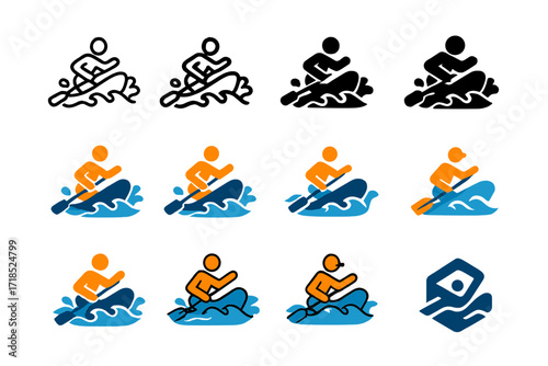 River Rafting Logos. Set Logo of Jesus' Miracles: Healing centurion's servant. Logo set in vector style, emblematic variations. line, bold thick line, solid