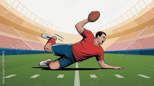 Football Player Scoring a Touchdown with Dramatic Dive on the Field