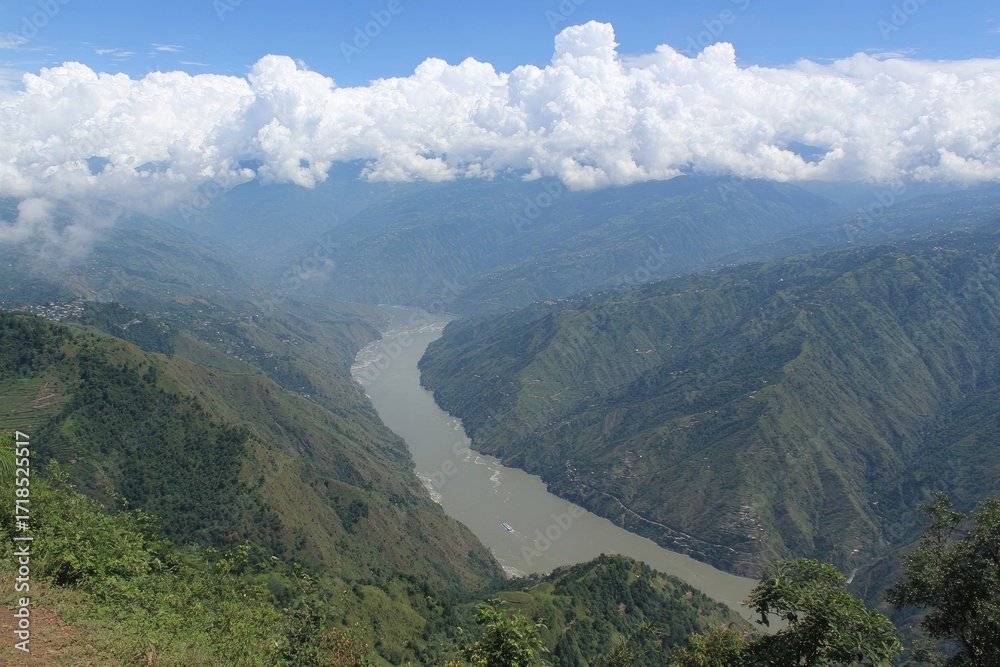 Naklejka premium High Angle View Of River Valley And Mountains