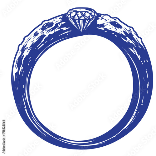 Blue hand drawn ring with diamond engagement style illustration for wedding proposals and celebrations