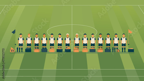 Soccer Team Formation on the Field Illustrated in a Flat Design Style