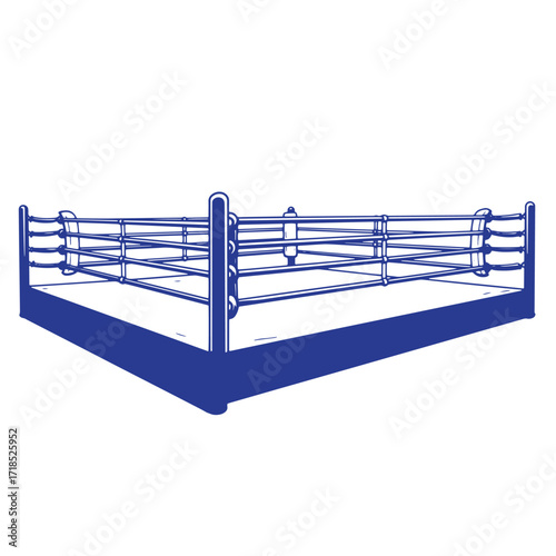 Blue silhouette illustration of an empty boxing ring isolated on white background