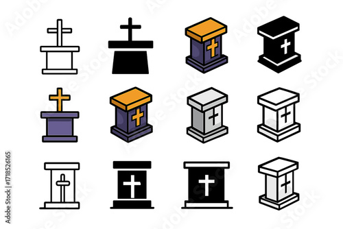Modern Altar Logos. Set Logo of Church Altar: minimalist modern altar. Logo set in vector style, emblematic variations. line, bold thick line, solid black
