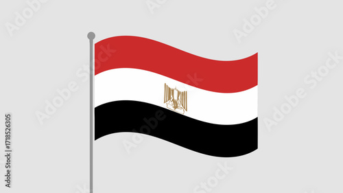 Egypt Flag Waving on Pole in Simple Graphic Style with Color Scheme Detail